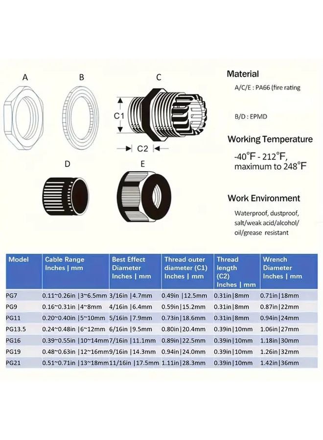 12 Pcs Black PG19 Nylon Cable Sealing Grommets With Washers For 3 14mm Electrical Boxes - Image 3