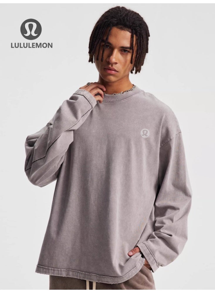 لولوليمون قميص Lululemon غسله ذو الأكمام الطويلة - Unisex Oversized Fit ، نسيج ناعم مضطرب ، شعار بسيط ، خيارات متعددة الألوان ، الرياضة والتصميم العادي اليومي - Image 2