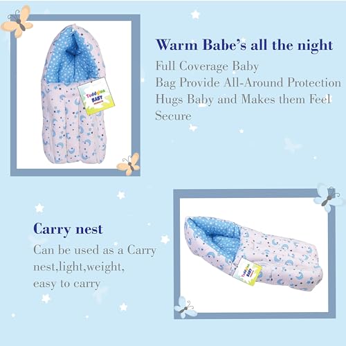 Toddylon Baby Carry Bags 3 in 1 Bed | Wrapper | Newborn Boys Girls | Wearable Blankets | Cotton (0-6 Months) Blue - Image 2