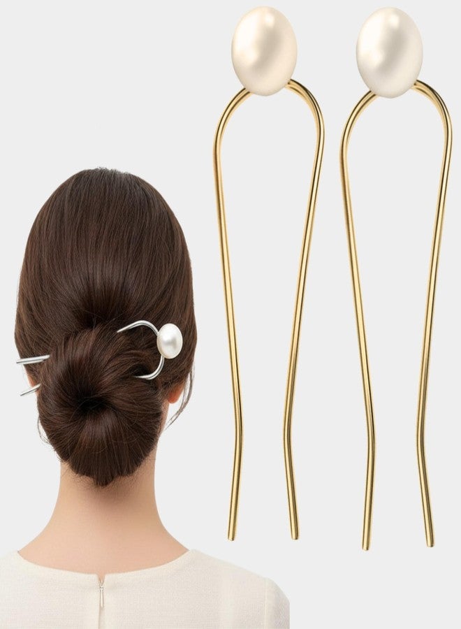 BAKEFY 2pcs French Hair Pins for Women - Elegant & Durable Metal Hair Fork for Updos, Chignon, Bun & Twist Hairstyles, Secure Hold All Day, Comfortable Fit | Ideal Gifts for Women- Gold - Image 1