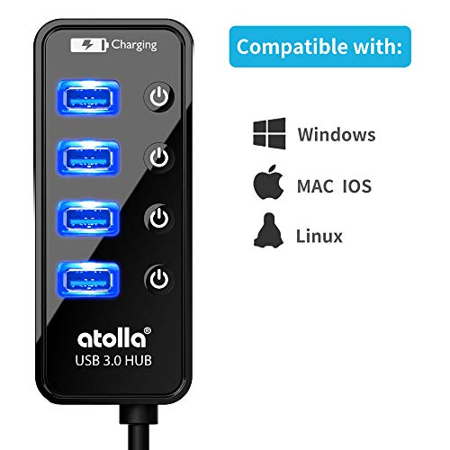 atolla USB 3.0 Hub, atolla 4 Ports Super Speed USB 3 Hub Splitter with On Off Switch with 1 USB Charging Port (Cable Length 2 Feet, No AC Adapter) (4-Port hub) - Image 5