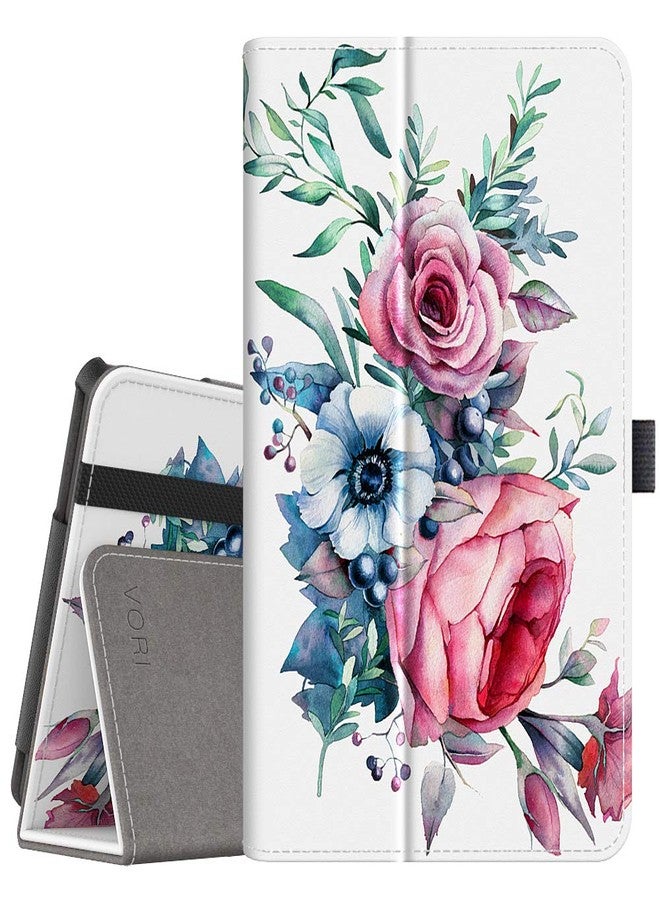 VORI Folio Case for All-New Amazon Fire HD 8 Tablet (5th/6th/7th/8th Generation, 2015/2016/2017/2018 Release) - Slim Fit Premium PU Leather Standing Protective Cover with Auto Wake/Sleep-Peony - Image 1