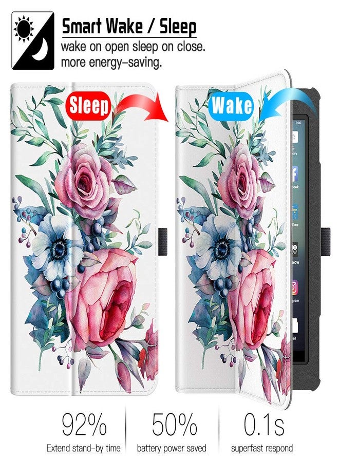 VORI Folio Case for All-New Amazon Fire HD 8 Tablet (5th/6th/7th/8th Generation, 2015/2016/2017/2018 Release) - Slim Fit Premium PU Leather Standing Protective Cover with Auto Wake/Sleep-Peony - Image 3