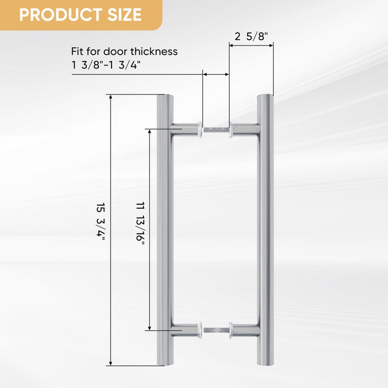 JUBEST 16" Push Pull Door Handle, Stainless Steel Double Sided H Shape Sliding Doors Handle, Heavy Duty Swing Door Handles, Silver - Image 5