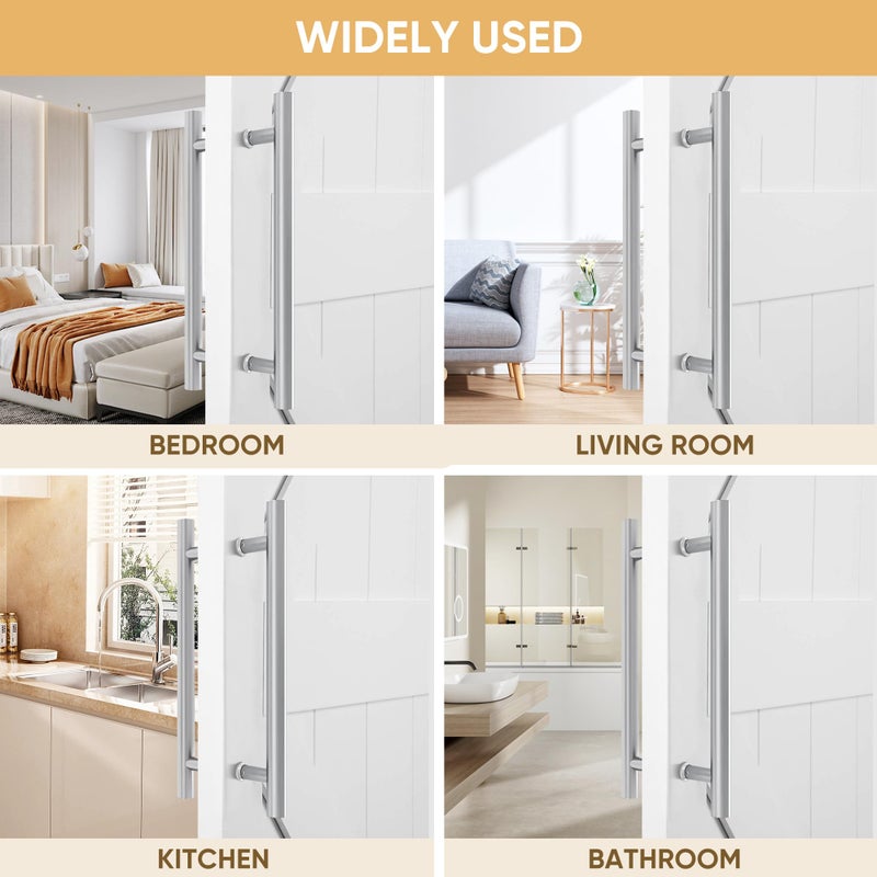 JUBEST 16" Push Pull Door Handle, Stainless Steel Double Sided H Shape Sliding Doors Handle, Heavy Duty Swing Door Handles, Silver - Image 3