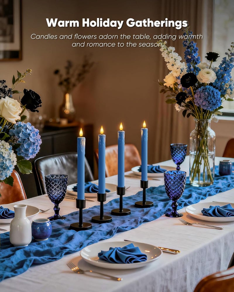 Homemory 6 Pcs Real Wax Blue Flameless Taper Candles with Remote Timer, 9.6 Inches LED Fake Candlesticks, LED Candle with 3D Flickering Flame for Romantic Wedding, Dinner, Xmas Anniversary Decor - Image 2