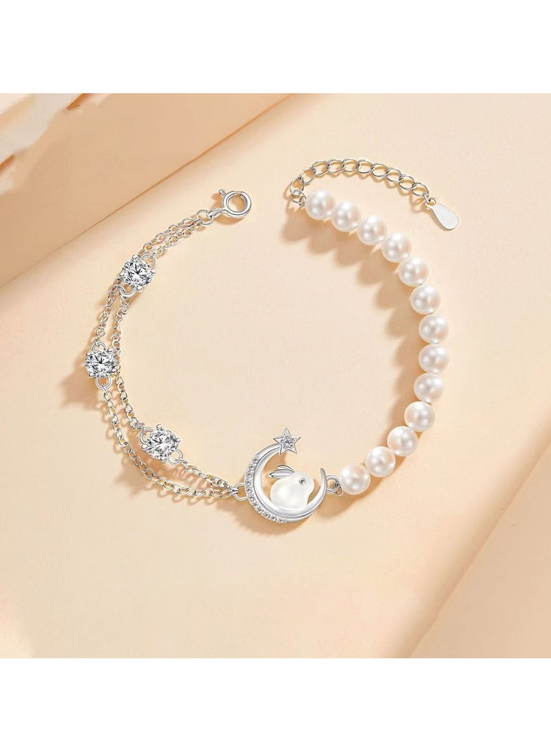 Silver Pearl Bunny Bracelet