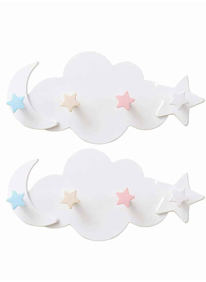KASTWAVE 2 Pcs Moon Star Cloud Shape Wall Hooks, Nail- Free Creative Heavy Duty Clothes Hangers Keys Ring Holder Adhesive Wall Racks  - Image 1