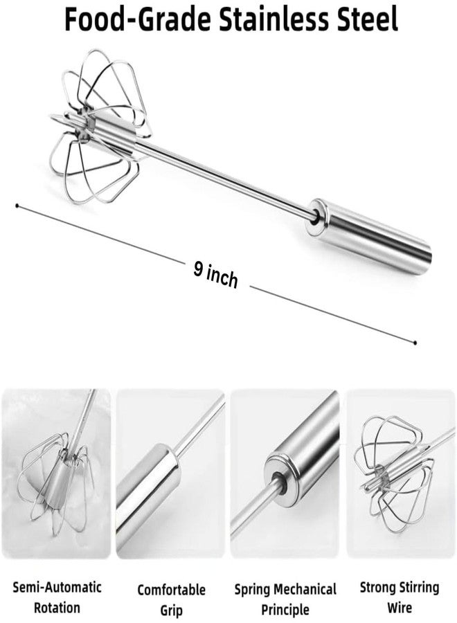 PRYFIL Stainless Steel Whisks, Hand Push Blender Semi-Automatic Mixer Egg Beater Milk Frother Rotating Push Whisk Mixer for Blending, Whisking, Beating & Stirring (Egg Whisker) - Image 3