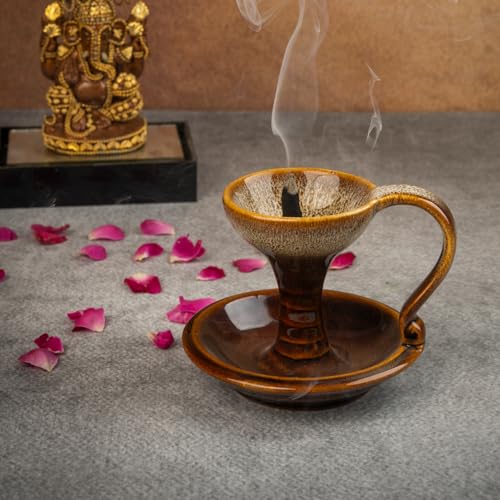Bodhi House Ceramic Dhuna Loban Burner, Round Dhooni Dhoop Dani Incense Burner, Table-Top Incense Holder for Loban, Elegant and Traditional Dhoop Dani for Purifying Home - Image 1