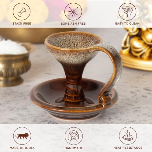 Bodhi House Ceramic Dhuna Loban Burner, Round Dhooni Dhoop Dani Incense Burner, Table-Top Incense Holder for Loban, Elegant and Traditional Dhoop Dani for Purifying Home - Image 5