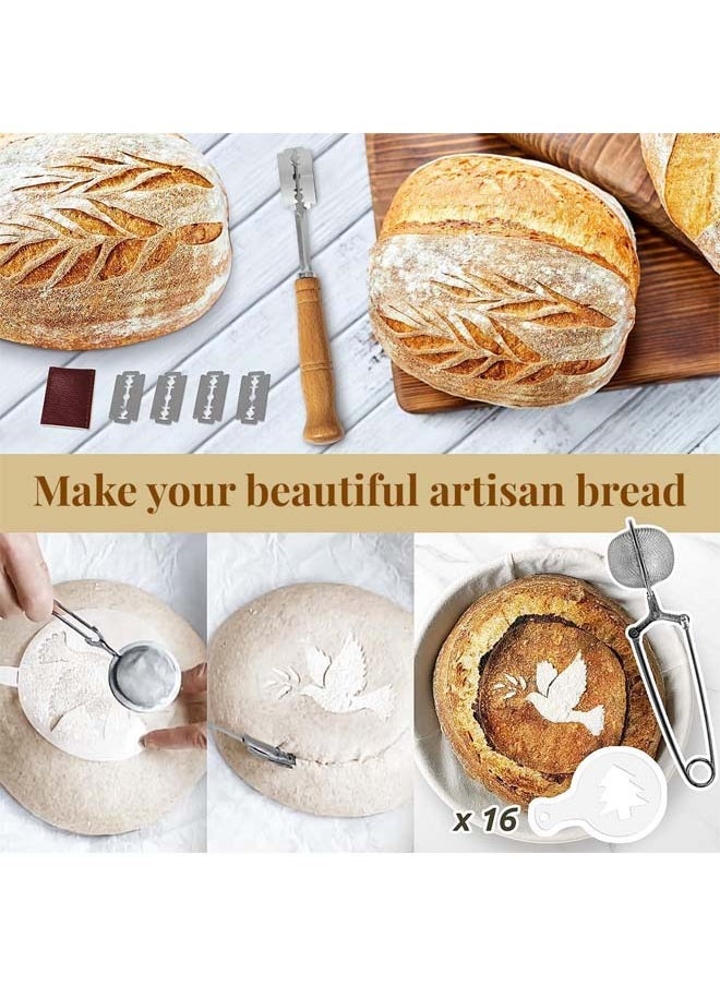 L&E Bread Proofing Basket Set: 9" Round & 10" Oval Banneton Basket, Sourdough Bread Baking Supplies with Bread Lame, Dough Whisk, Dough Scraper, Bread Sling Complete Bread Making Kit  - Image 4