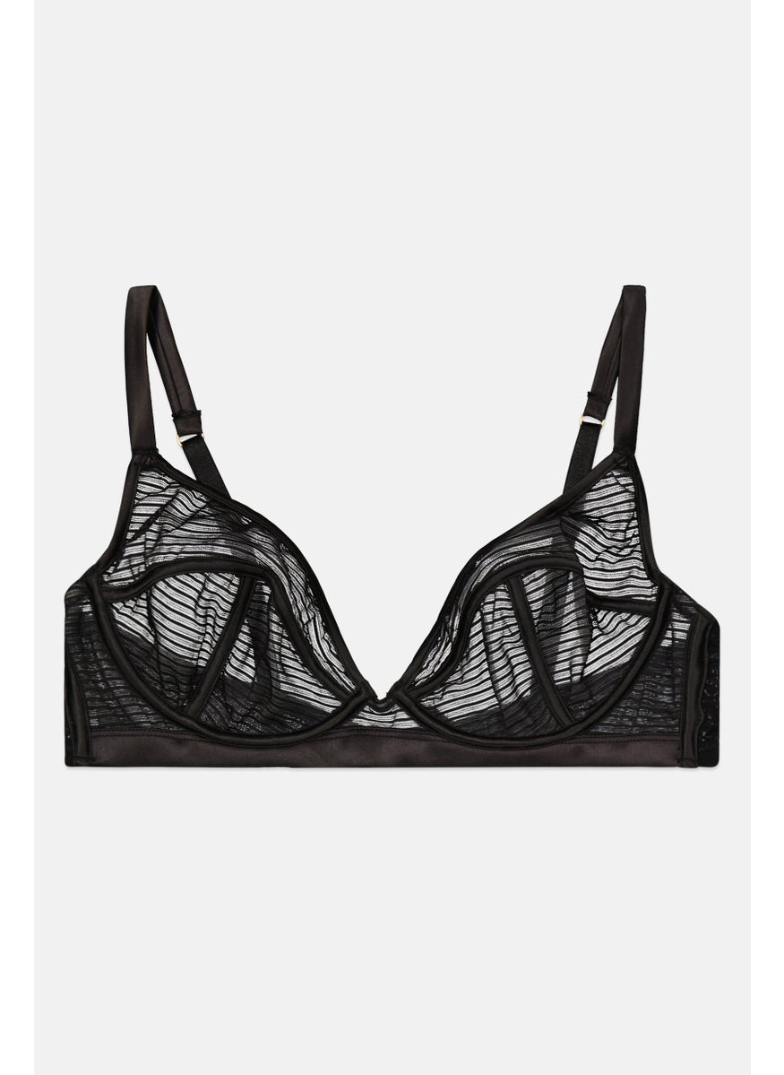 Figleaves Women Textured Non Padded Underwired Bra, Black  - Image 1