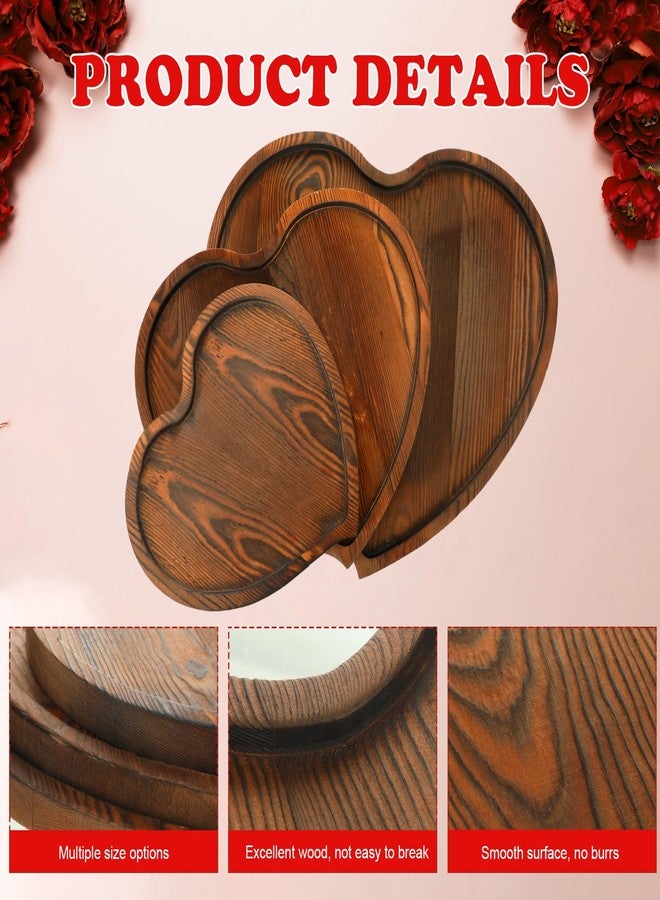 Nitial 3 Pcs Valentine's Day Heart Tray Wooden Heart Serving Plate Tray Romantic Dish Neutral Cheese Charcuterie Board and Platters for Valentine Wedding Display Snack Cake Fruit, Food, 3 Sizes - Image 3