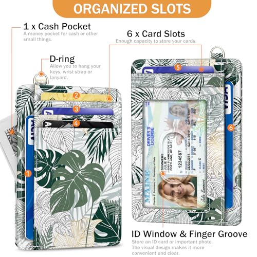 Yonlevres Credit Card Holder Slim Wallet, Tropical Leaf RFID Wallet Women Front Pocket Small Card Holder, Travel Funny Cute Thin Card Case ID Window PU Leather RFID Blocking Card Organizer Gifts Girls - Image 4