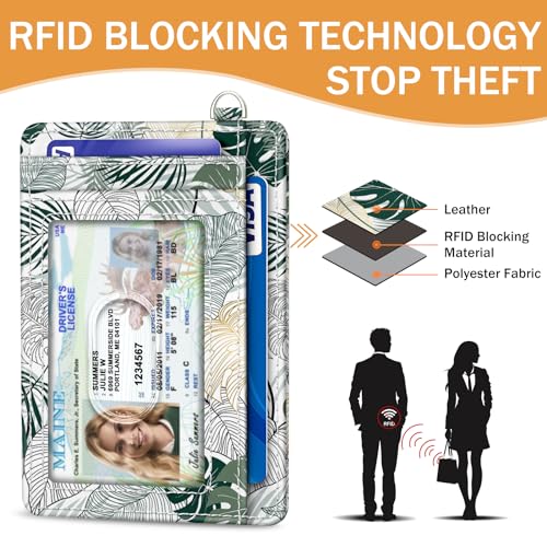 Yonlevres Credit Card Holder Slim Wallet, Tropical Leaf RFID Wallet Women Front Pocket Small Card Holder, Travel Funny Cute Thin Card Case ID Window PU Leather RFID Blocking Card Organizer Gifts Girls - Image 5