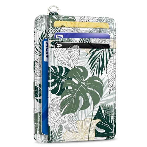 Yonlevres Credit Card Holder Slim Wallet, Tropical Leaf RFID Wallet Women Front Pocket Small Card Holder, Travel Funny Cute Thin Card Case ID Window PU Leather RFID Blocking Card Organizer Gifts Girls - Image 1
