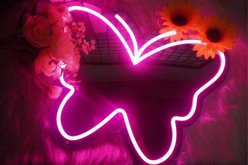 Moneter Anime Butterfly Mirror with Light Neon Signs for Locker Room Living Room Girl's Bedroom, Cute Acrylic Mirror with Dimmable for Girl Gifts, Wall Mirror - Image 2