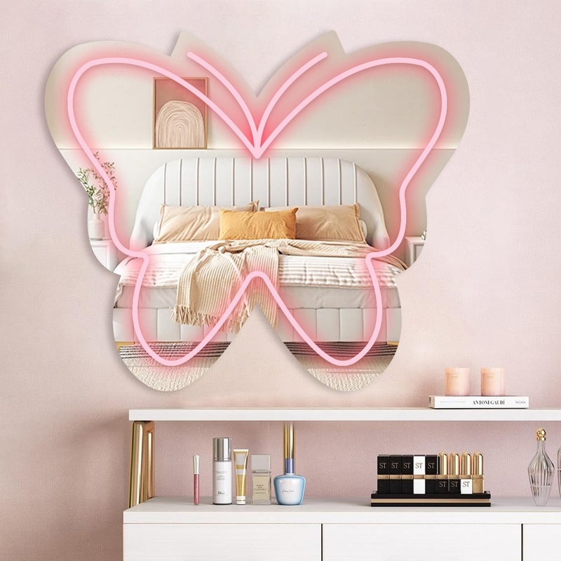 Moneter Anime Butterfly Mirror with Light Neon Signs for Locker Room Living Room Girl's Bedroom, Cute Acrylic Mirror with Dimmable for Girl Gifts, Wall Mirror - Image 1