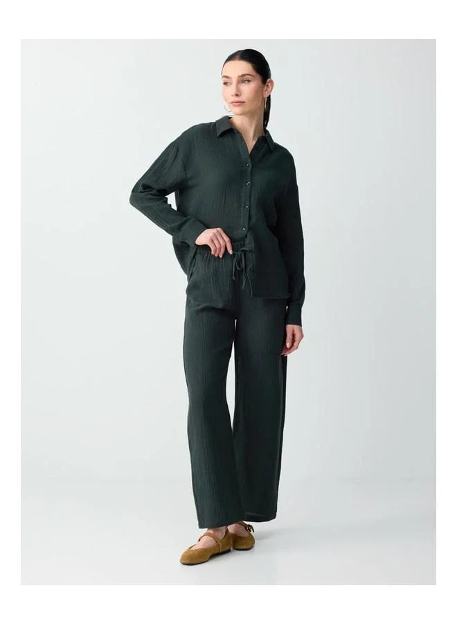 Jimmy Key Dark Green 100% Cotton Regular Waist Tie Long Woven Pants.