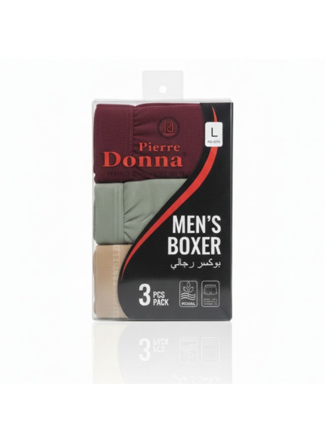 بيير دونا رجالي بوكسر قصير داخلي طقم 3 قطع – خمري، أخضر زيتوني وبني فاتح | قطن مكعب ناعم | جودة كورية فاخرة | مريح في الارتداء | المقاس XL - Image 3
