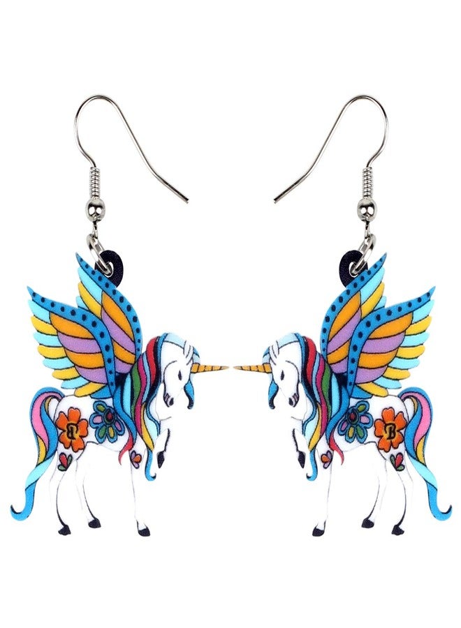 BONSNY Acrylic Unicorn Charm Statement Drop Dangle Earrings for Women Jewelry Gifts (Blue) - Image 1
