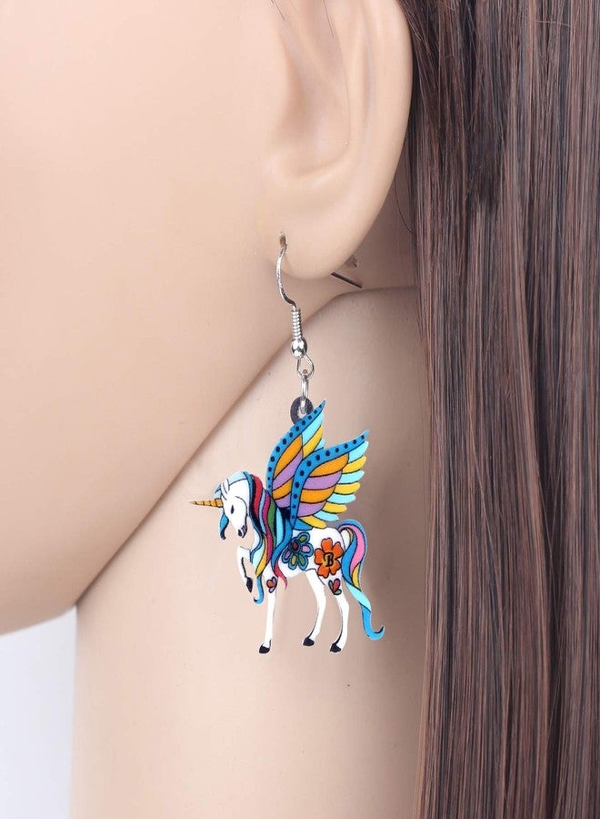 BONSNY Acrylic Unicorn Charm Statement Drop Dangle Earrings for Women Jewelry Gifts (Blue) - Image 2