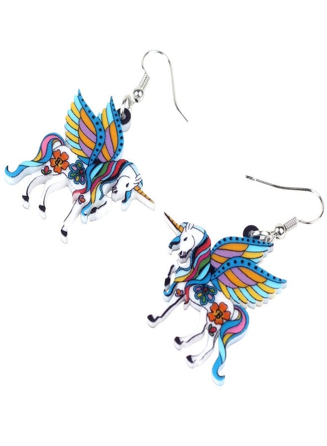 BONSNY Acrylic Unicorn Charm Statement Drop Dangle Earrings for Women Jewelry Gifts (Blue) - Image 3