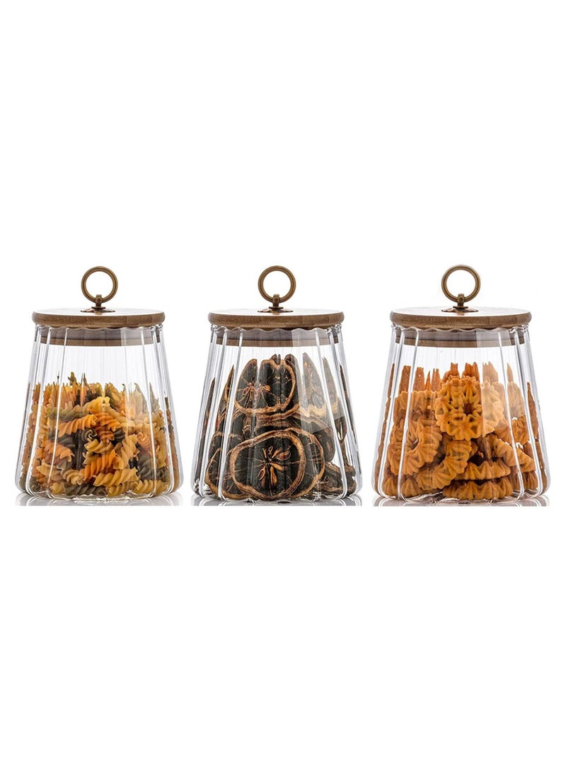 AUTOYSUR Glass Storage Jars with Airtight Lids, Decorative Coffee Bar Container with Airtight Bamboo Lid Metal Ring Canisters Sets for Home Kitchen Storing Candy, Cookie, Nuts, Oatmeal (Taper, 3pcs)  - Image 1