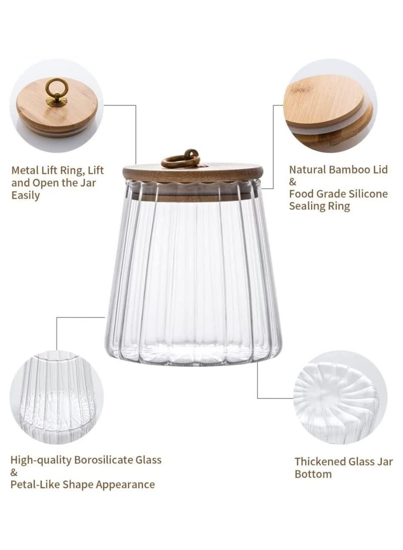AUTOYSUR Glass Storage Jars with Airtight Lids, Decorative Coffee Bar Container with Airtight Bamboo Lid Metal Ring Canisters Sets for Home Kitchen Storing Candy, Cookie, Nuts, Oatmeal (Taper, 3pcs)  - Image 2