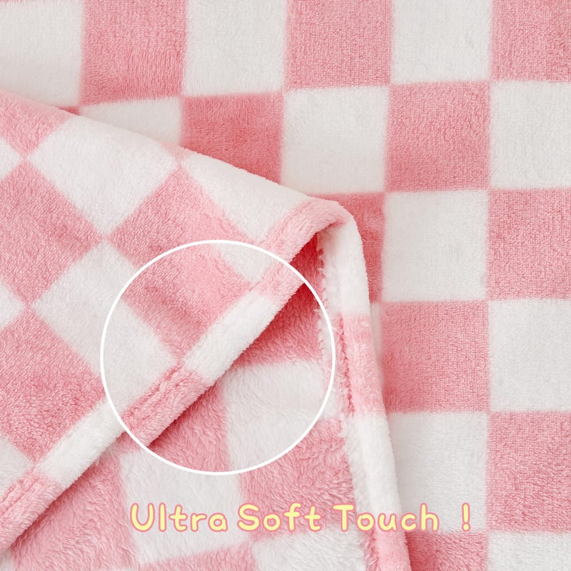 Yurhap Checkered Baby Blanket for Girls Pink Fleece Baby Blankets for Girls Boys, Warmer Comfort Lightweight Bed Blanket for Toddlers Infants or Newborn, 30''x40'', Pink - Image 5