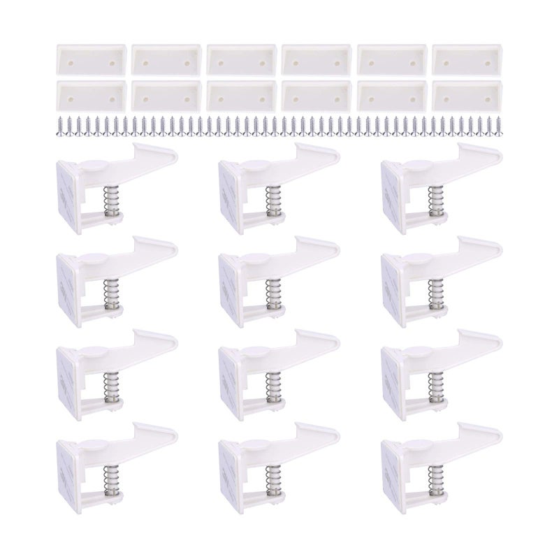 OKEFAN Cabinet Locks Child Safety Latches - OKEFAN 12 Pack Baby Proofing Cabinets Drawer Lock Adhesive Latch for Kids Proof Drawers No Drilling Tools Needed (White) - Image 1