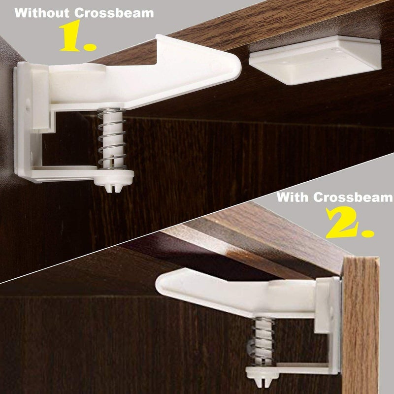 OKEFAN Cabinet Locks Child Safety Latches - OKEFAN 12 Pack Baby Proofing Cabinets Drawer Lock Adhesive Latch for Kids Proof Drawers No Drilling Tools Needed (White) - Image 4