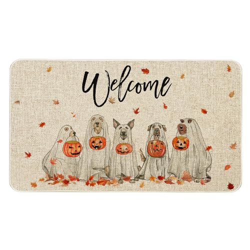 Roszwtit Fall Door Mat 30 X 17 Inch Fall Halloween Dog Welcome Doormat Indoor Outdoor Entrance Floor Mat Non Slip Autumn Halloween Decor Rubber Mats - Image 1