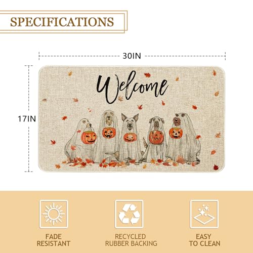 Roszwtit Fall Door Mat 30 X 17 Inch Fall Halloween Dog Welcome Doormat Indoor Outdoor Entrance Floor Mat Non Slip Autumn Halloween Decor Rubber Mats - Image 2