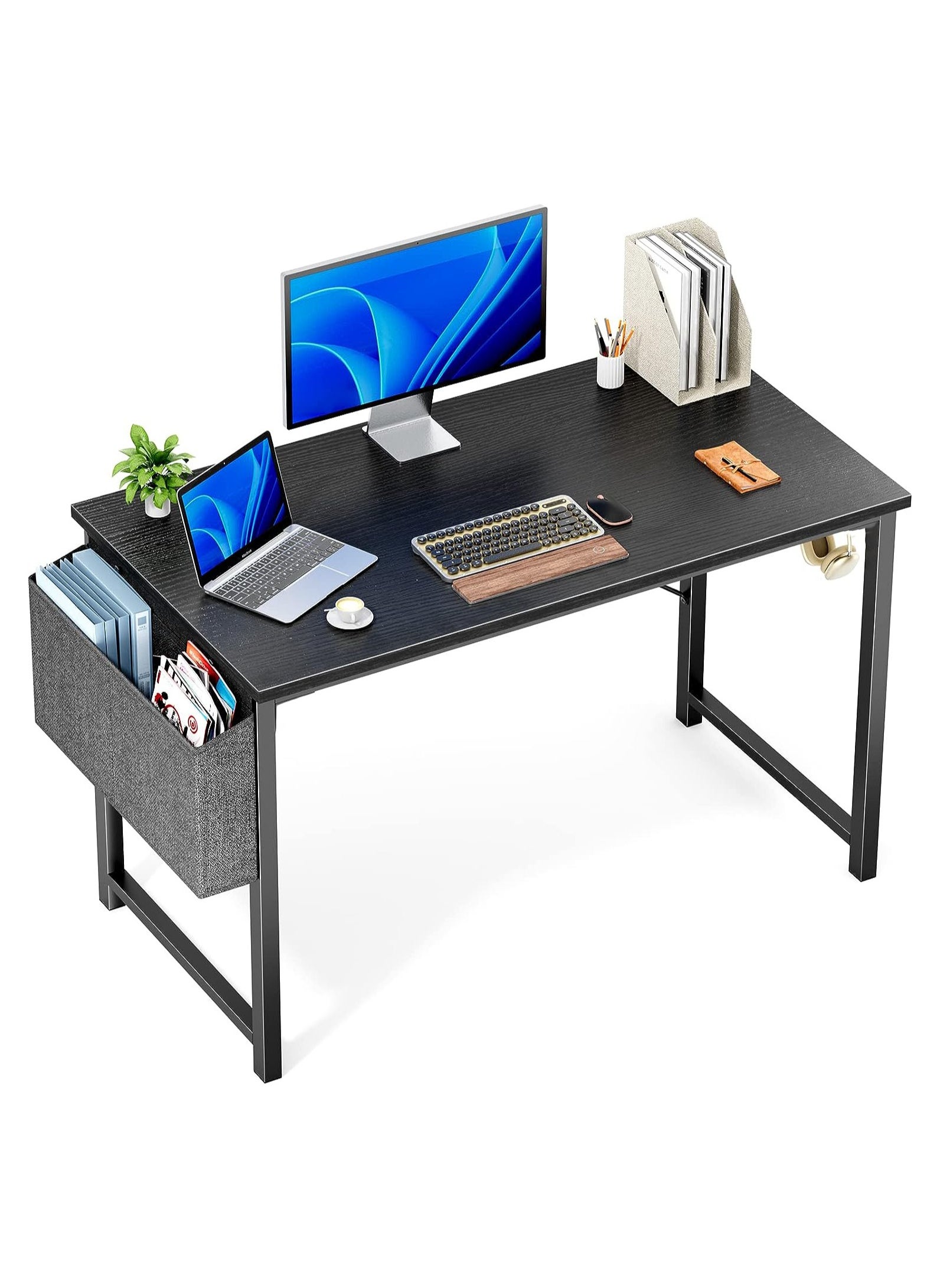 Computer Desk 100cm Home Office Computer Writing Table, Laptop PC Table, Sturdy Home Office Table, Work Writing Desks with Storage Bag and Head phone Hook 