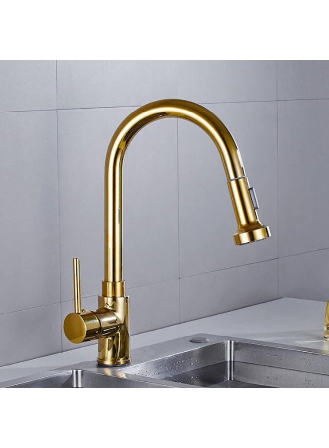 ALMIFTAH Luxury Gold Kitchen Faucet – Premium Pull Down Kitchen Mixer Tap with 360° Swivel Spout, Hot & Cold Water Control, Modern Brass Sink Faucet for Home & Commercial Use - Image 1
