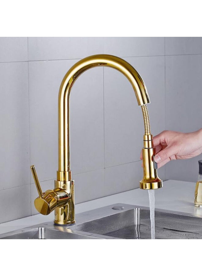 ALMIFTAH Luxury Gold Kitchen Faucet – Premium Pull Down Kitchen Mixer Tap with 360° Swivel Spout, Hot & Cold Water Control, Modern Brass Sink Faucet for Home & Commercial Use - Image 2