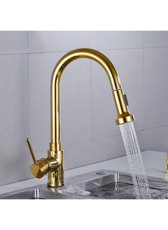 ALMIFTAH Luxury Gold Kitchen Faucet – Premium Pull Down Kitchen Mixer Tap with 360° Swivel Spout, Hot & Cold Water Control, Modern Brass Sink Faucet for Home & Commercial Use - Image 3