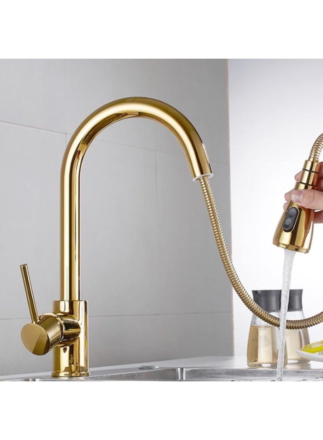 ALMIFTAH Luxury Gold Kitchen Faucet – Premium Pull Down Kitchen Mixer Tap with 360° Swivel Spout, Hot & Cold Water Control, Modern Brass Sink Faucet for Home & Commercial Use - Image 4