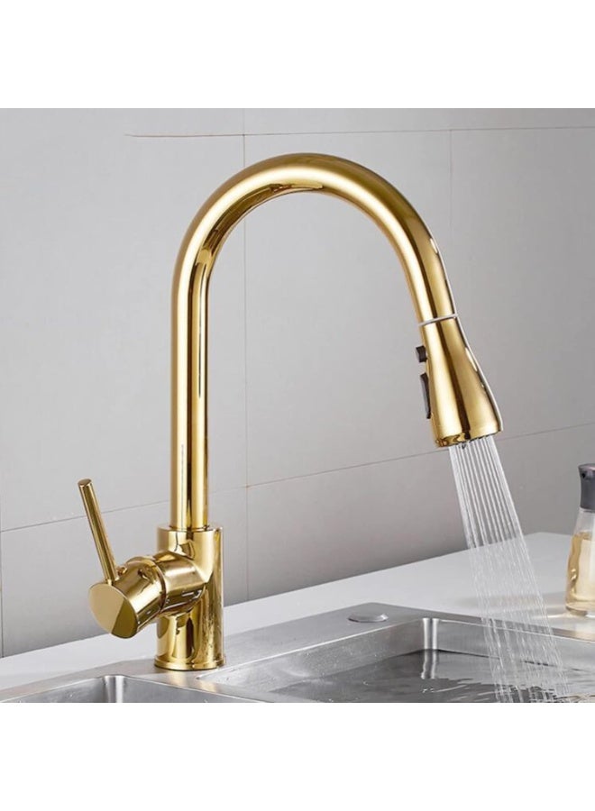ALMIFTAH Luxury Gold Kitchen Faucet – Premium Pull Down Kitchen Mixer Tap with 360° Swivel Spout, Hot & Cold Water Control, Modern Brass Sink Faucet for Home & Commercial Use - Image 5