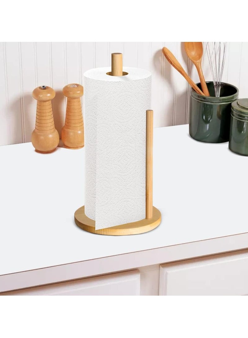 Mmmon Bamboo Paper Towel Holder Natural BambooWood Countertop Vertical Tissue Holder RackKitchen Paper Hanger Rack CountertopWooden Paper Roll Holder for KitchenBedroom Living Room Home Decoration  - Image 3