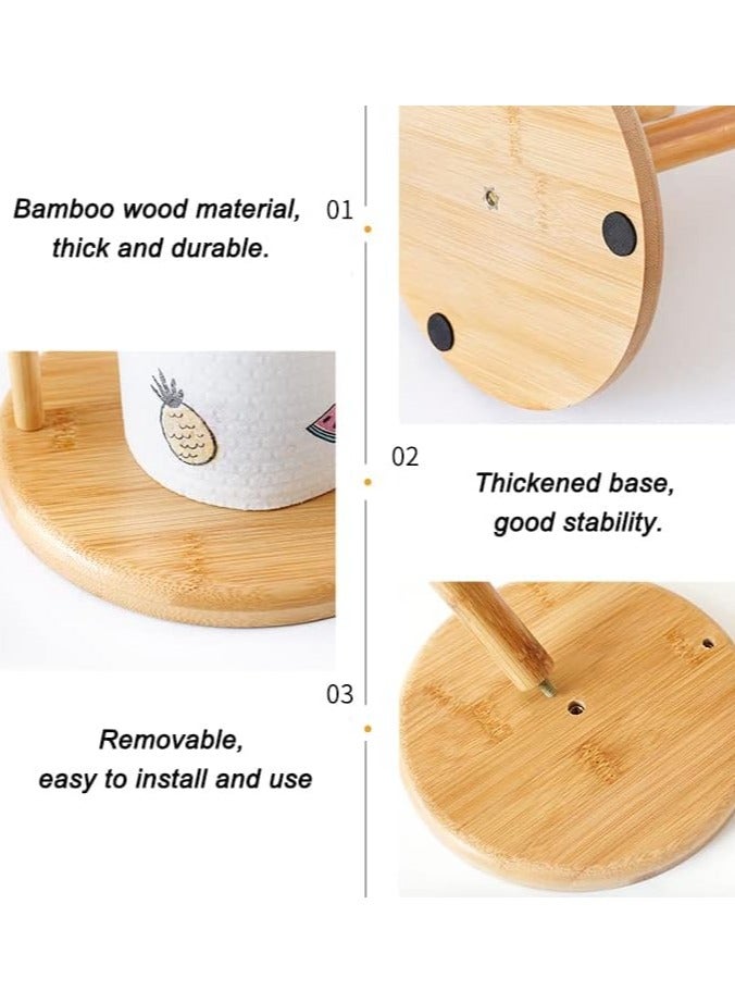 Mmmon Bamboo Paper Towel Holder Natural BambooWood Countertop Vertical Tissue Holder RackKitchen Paper Hanger Rack CountertopWooden Paper Roll Holder for KitchenBedroom Living Room Home Decoration  - Image 4