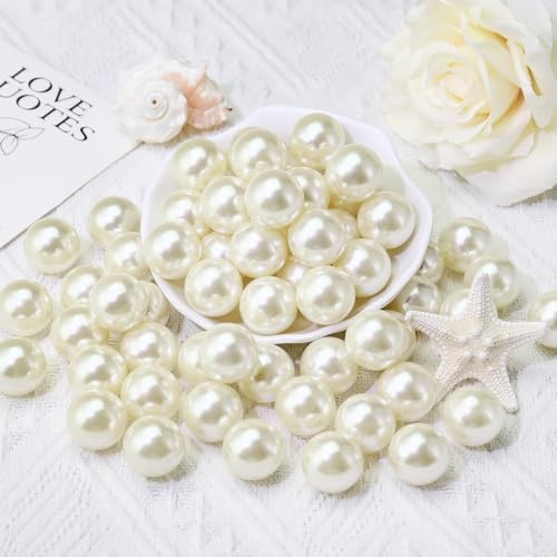 Towenm 20MM Ivory Pearls for Crafting, 70PCS Big Size No Hole Pearl Beads for Vase Filler, Faux ABS Round Pearls for Floating Candles Centerpieces Vases Makeup Brush Holder, Jewelry Making, Clothes - Image 2