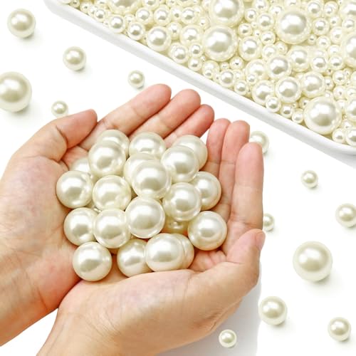 Towenm 20MM Ivory Pearls for Crafting, 70PCS Big Size No Hole Pearl Beads for Vase Filler, Faux ABS Round Pearls for Floating Candles Centerpieces Vases Makeup Brush Holder, Jewelry Making, Clothes - Image 1
