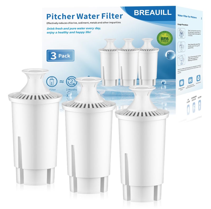 BREAUILL Water Filter by BREAUILL, Water Filter Replacement Compatible with Brita Pitchers and Dispensers, NSF Certified Water Pitcher Filter Compatible with Classic OB03, Mavea 107007(3 PCS) - Image 1