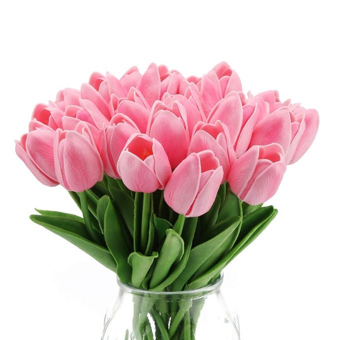 Pink Tulips Artificial Flowers 24PCS Real Touch Faux Flowers for Home Decoration Wedding Bouquet Party Baby Shower Centerpieces Bridal Bouquet Decor