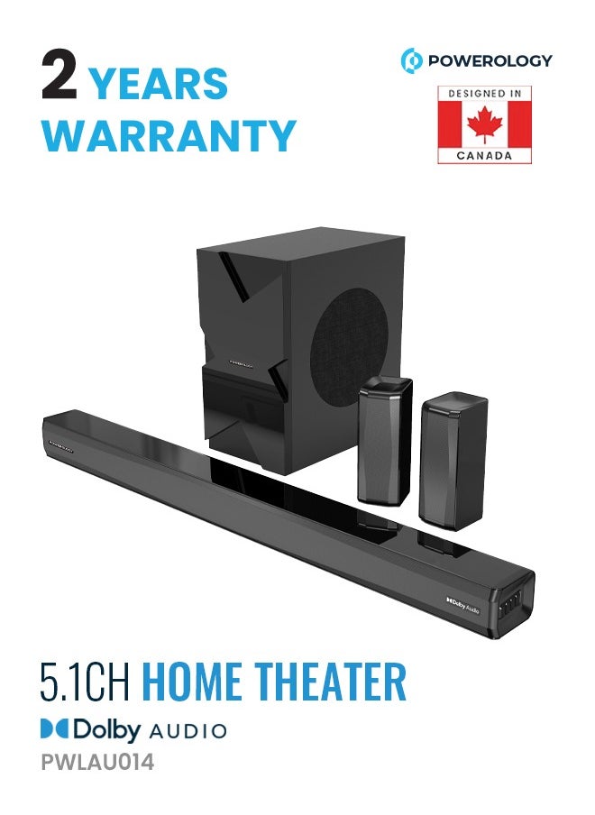 Powerology - Wireless Home Theater Sound Bar 5.1 Immersive Audio 5.1CH Dolby Audio, 735W Audio Max Power (P.M.P.O), 6.5" Powerful Woofer, Cinema Quality, Bluetooth 5.0, LED Display - Black - Image 1