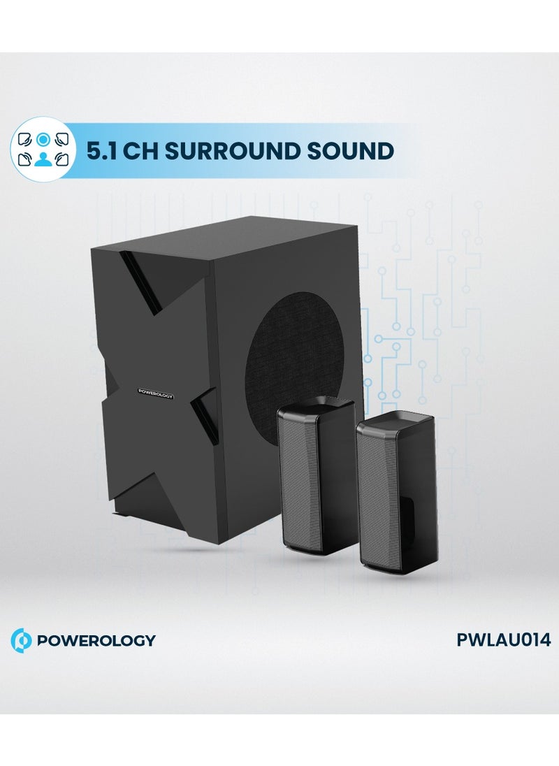 Powerology - Wireless Home Theater Sound Bar 5.1 Immersive Audio 5.1CH Dolby Audio, 735W Audio Max Power (P.M.P.O), 6.5" Powerful Woofer, Cinema Quality, Bluetooth 5.0, LED Display - Black - Image 1