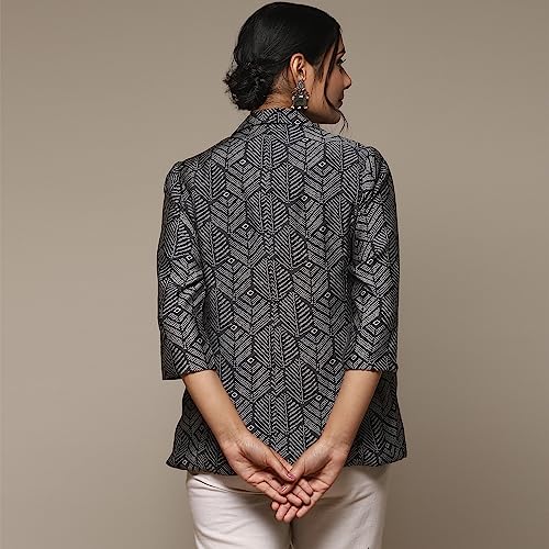 BIBA Women's Poly Viscose PRINTED Long Length MIX AND MATCH Jacket(MONOCHRO18927_MARB.CRB_36), Large, Multicolor - Image 5